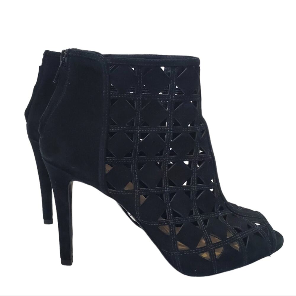 Michael Michael Kors | Ivy Laser Cut Peep Toe Stiletto Heel Suede Leather Bootie